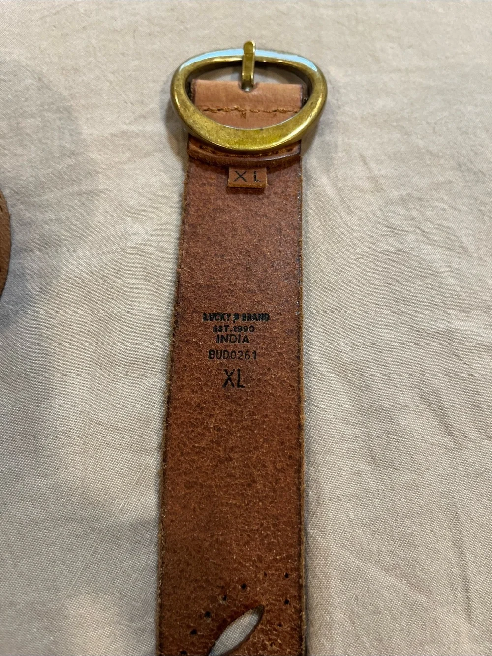 Lucky Brand Brown Leather Belt with Round Brass Buckle